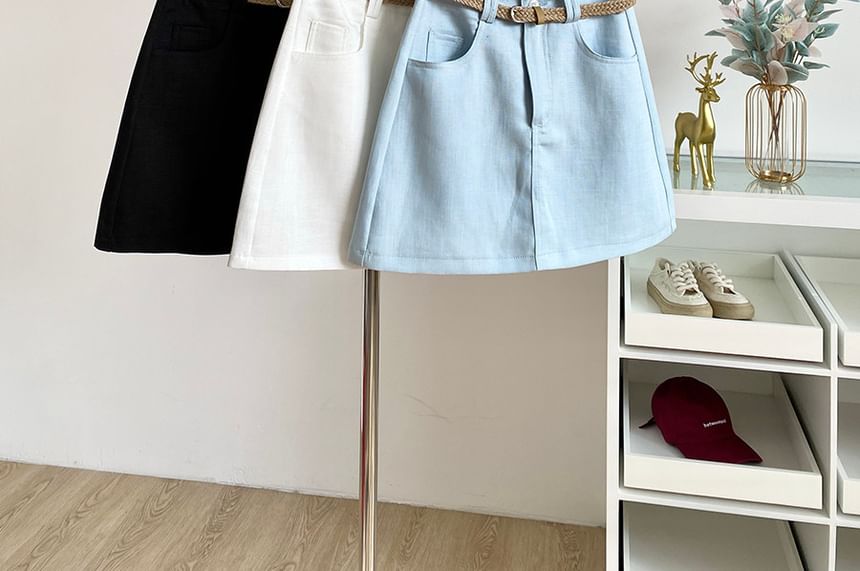Mini A-Line Skirt Set with Belt High-Waisted