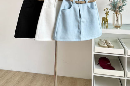 Mini A-Line Skirt Set with Belt High-Waisted