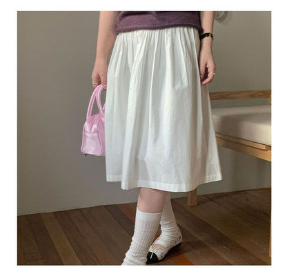 Midi A-Line Skirt with Mid Waistline