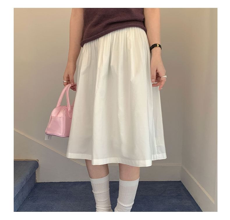 Midi A-Line Skirt with Mid Waistline