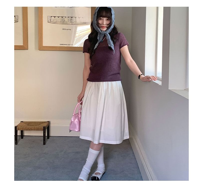 Midi A-Line Skirt with Mid Waistline