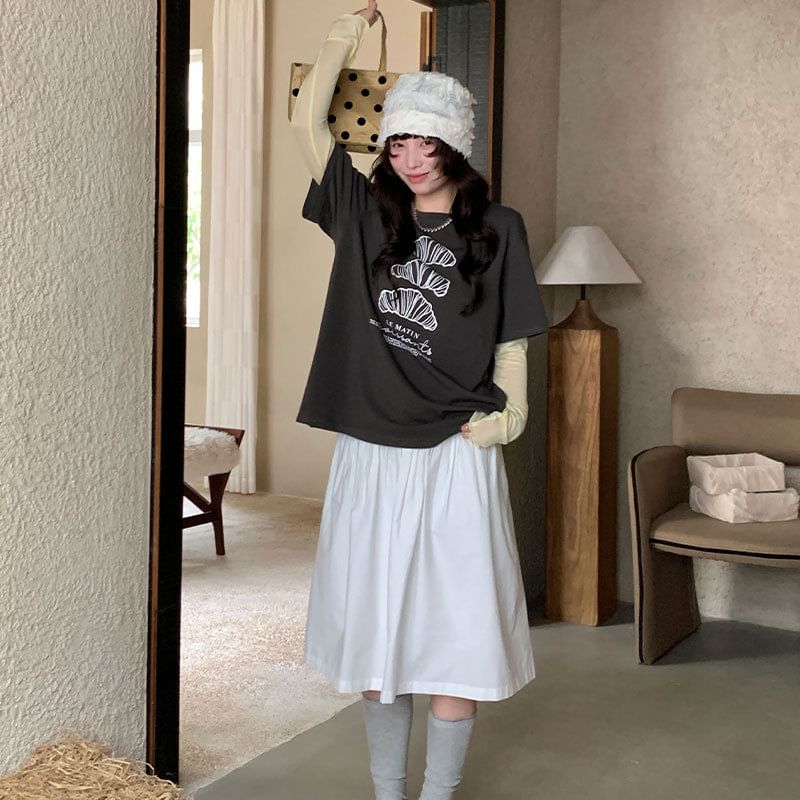 Midi A-Line Skirt with Mid Waistline