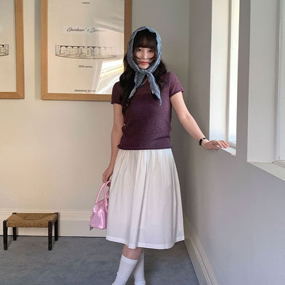 Midi A-Line Skirt with Mid Waistline