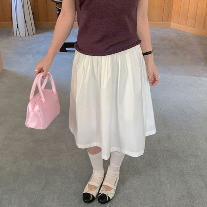 Midi A-Line Skirt with Mid Waistline