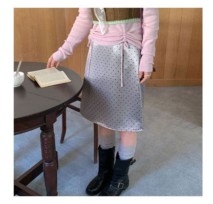 Polka Dot A-Line Midi Skirt High-Rise