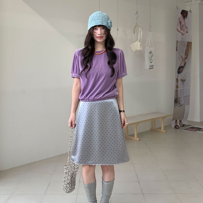 Polka Dot A-Line Midi Skirt High-Rise