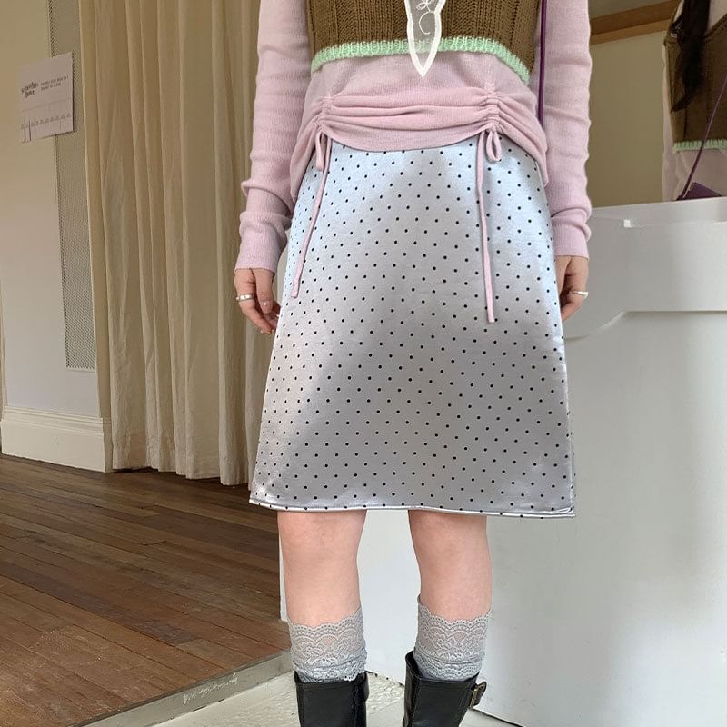 Polka Dot A-Line Midi Skirt High-Rise