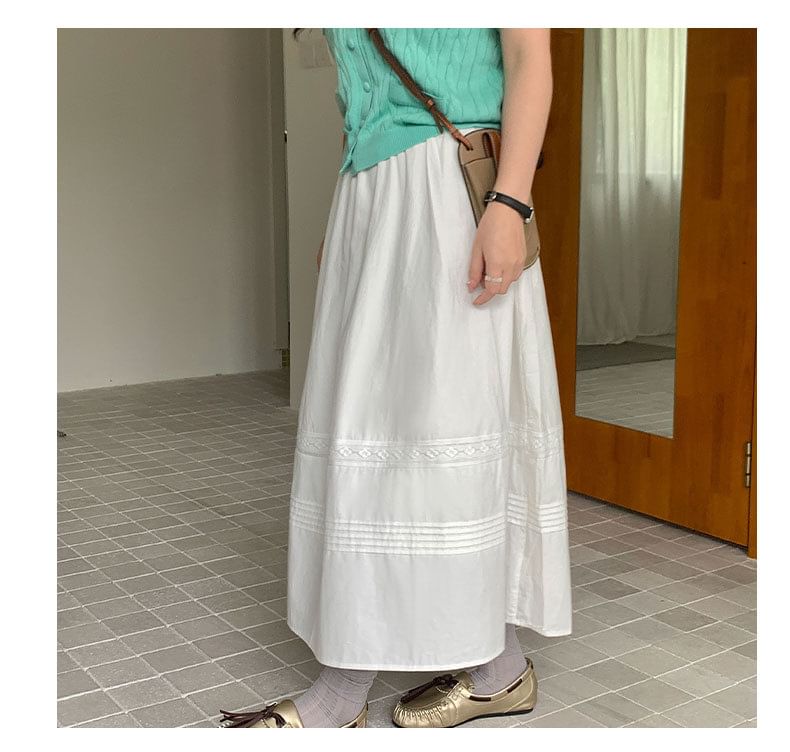 Striped Panel Midi A-Line Skirt High-Waisted