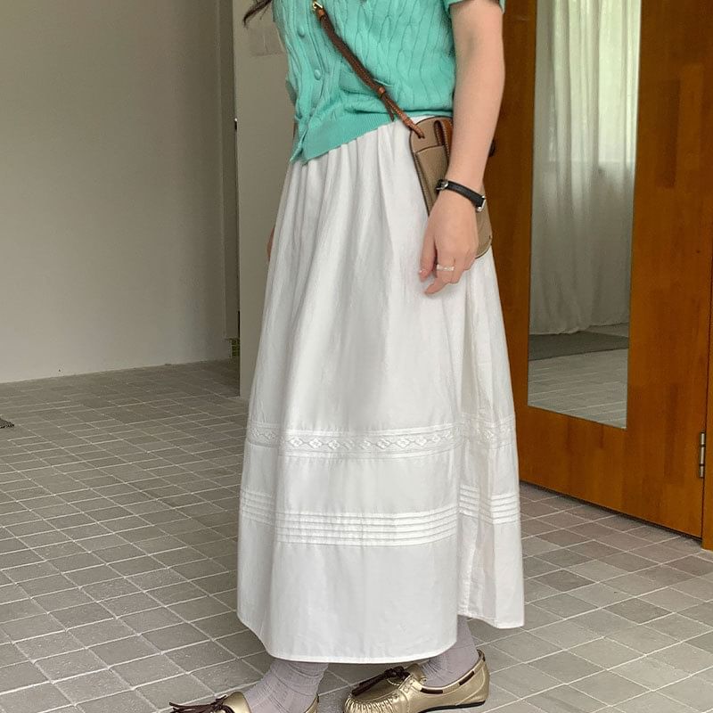 Striped Panel Midi A-Line Skirt High-Waisted