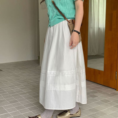 Striped Panel Midi A-Line Skirt High-Waisted
