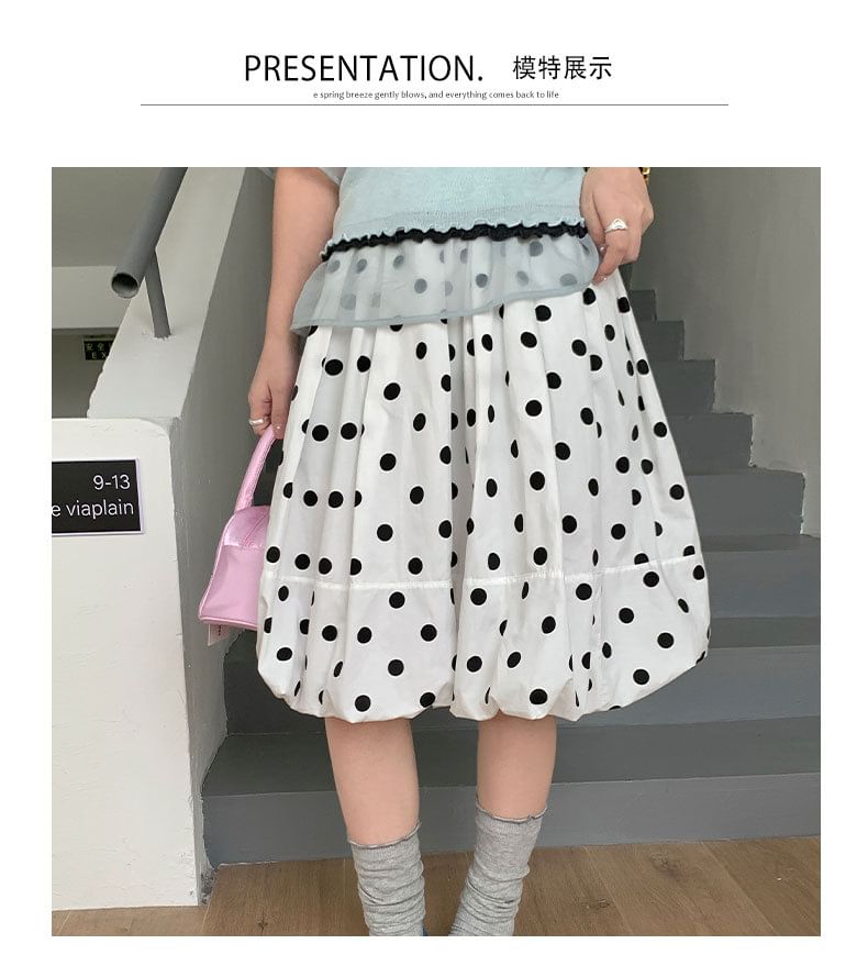 Polka Dot Midi A-Line Skirt High-Rise