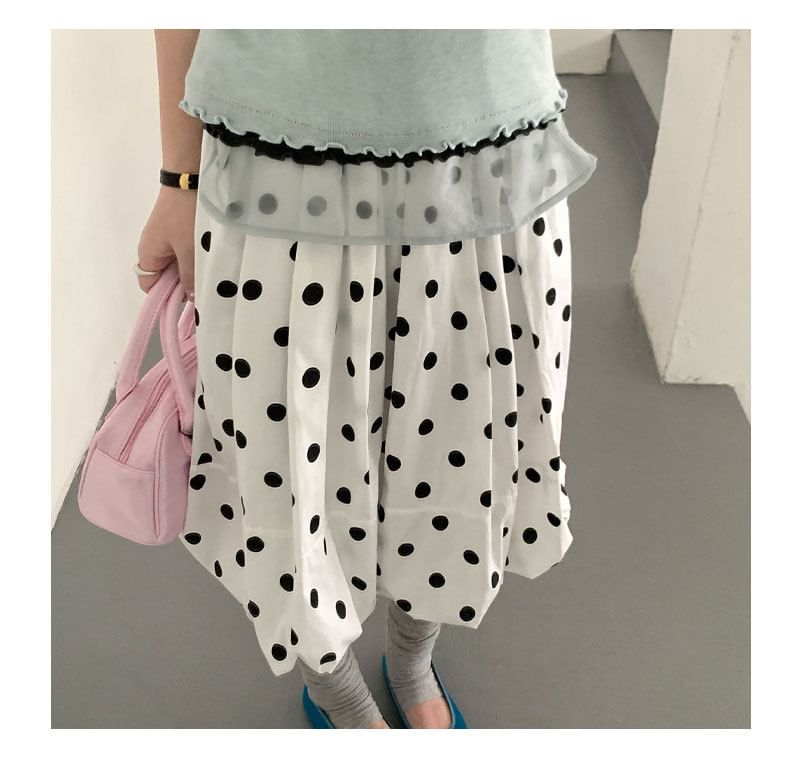 Polka Dot Midi A-Line Skirt High-Rise