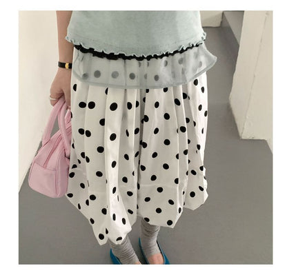 Polka Dot Midi A-Line Skirt High-Rise
