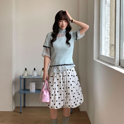 Polka Dot Midi A-Line Skirt High-Rise