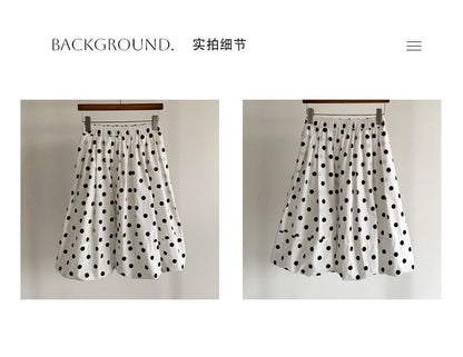 Polka Dot Midi A-Line Skirt High-Rise