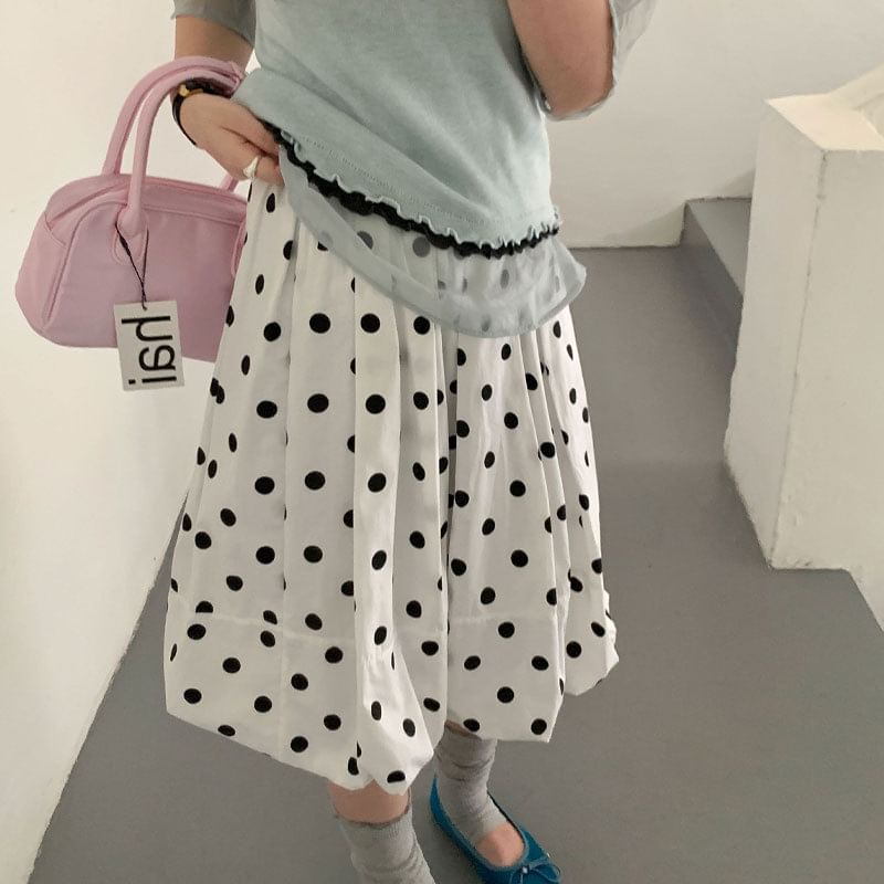 Polka Dot Midi A-Line Skirt High-Rise