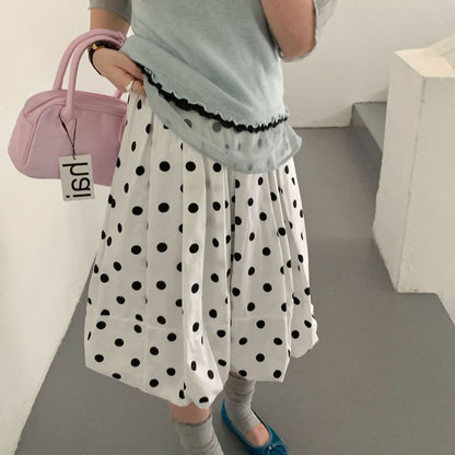 Polka Dot Midi A-Line Skirt High-Rise