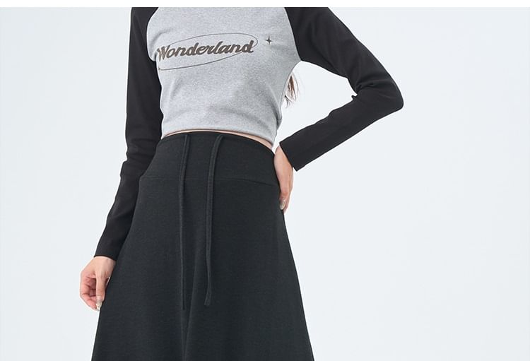 Maternity Drawstring Waist Plain Maxi A-Line Skirt