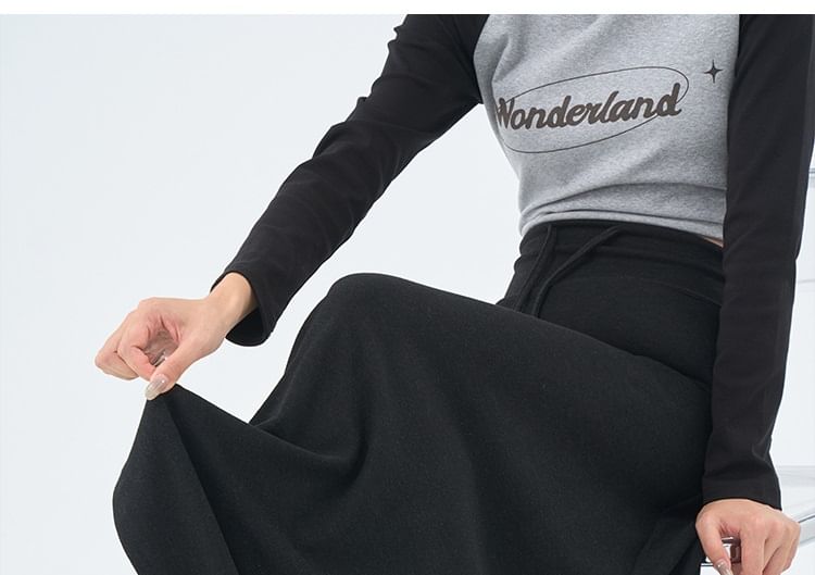 Maternity Drawstring Waist Plain Maxi A-Line Skirt
