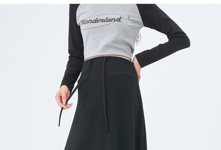 Maternity Drawstring Waist Plain Maxi A-Line Skirt