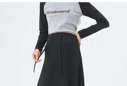 Maternity Drawstring Waist Plain Maxi A-Line Skirt