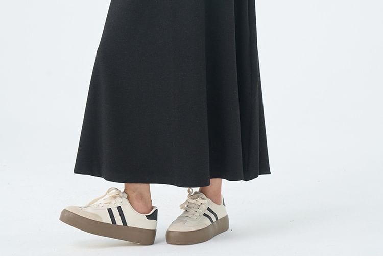 Maternity Drawstring Waist Plain Maxi A-Line Skirt