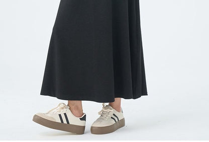 Maternity Drawstring Waist Plain Maxi A-Line Skirt