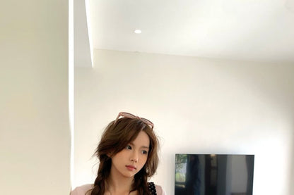 Long Sleeve V-Neck Plain Lace Up Panel Lace Top