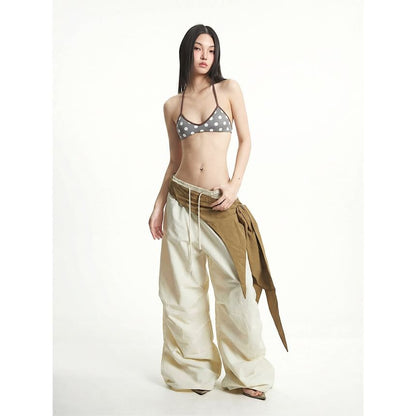 Contrast Trim Halter Crop Top with Open Back