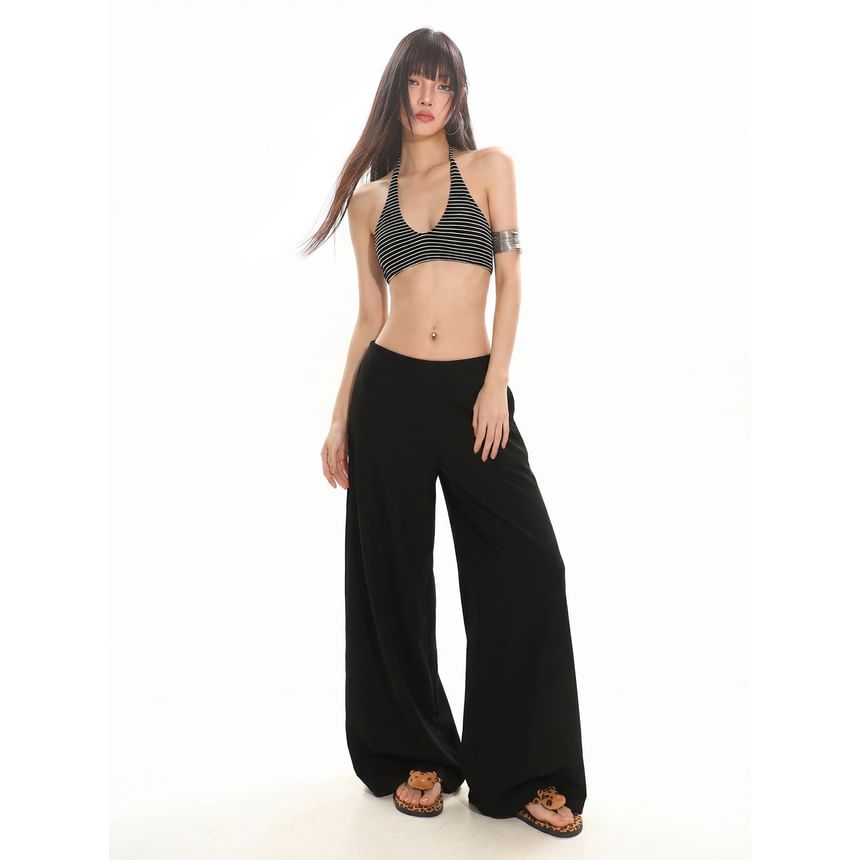 Halter V-Neck Crop Top with Open Back