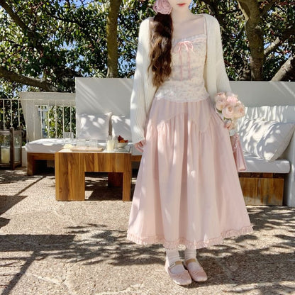 Frill Trim Maxi A-Line Skirt High-Waisted