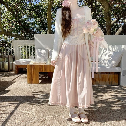 Frill Trim Maxi A-Line Skirt High-Waisted