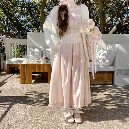 Frill Trim Maxi A-Line Skirt High-Waisted