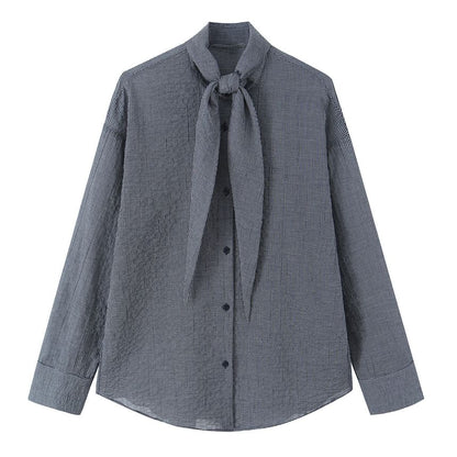 Plaid Button-Down Long-Sleeve Tie Front Shirt