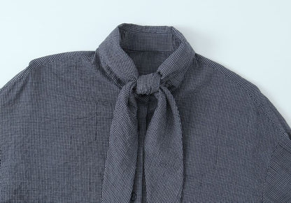 Plaid Button-Down Long-Sleeve Tie Front Shirt
