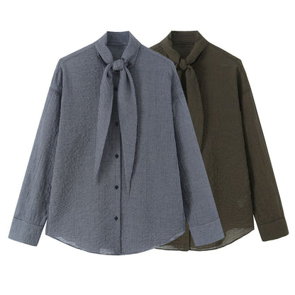 Plaid Button-Down Long-Sleeve Tie Front Shirt