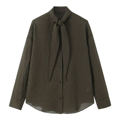 Plaid Button-Down Long-Sleeve Tie Front Shirt