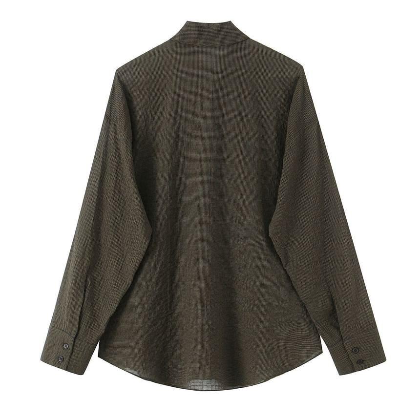 Plaid Button-Down Long-Sleeve Tie Front Shirt