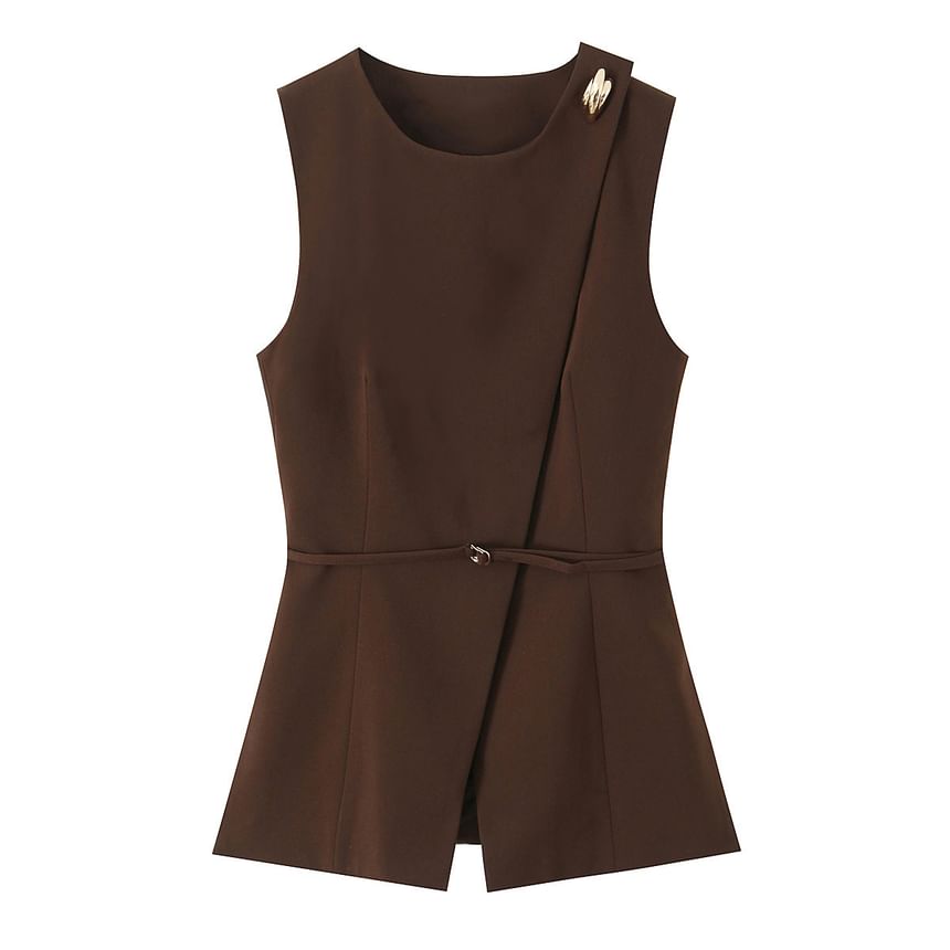 Asymmetrical Plain Sleeveless Top & Wide Leg Pants