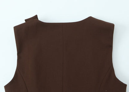 Asymmetrical Plain Sleeveless Top & Wide Leg Pants