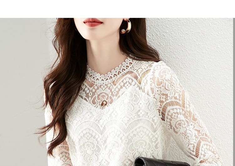 Long-Sleeve Mock Neck Lace Top