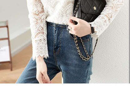 Long-Sleeve Mock Neck Lace Top