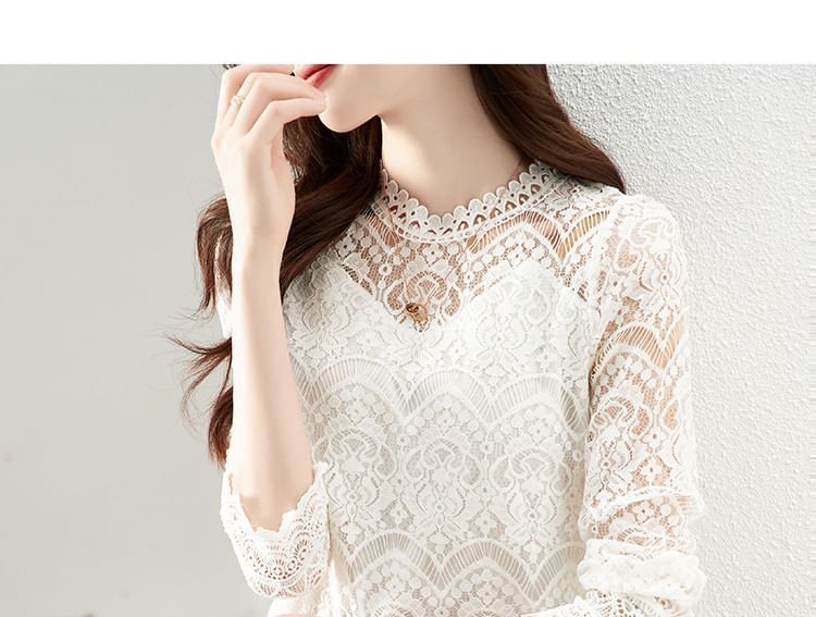 Long-Sleeve Mock Neck Lace Top
