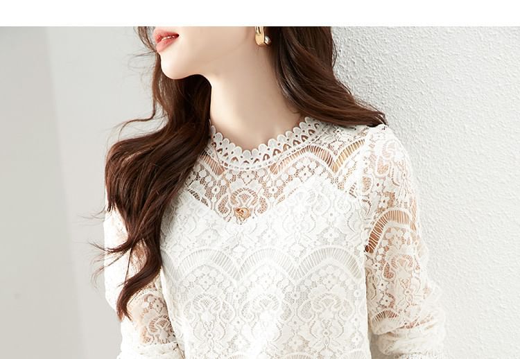 Long-Sleeve Mock Neck Lace Top