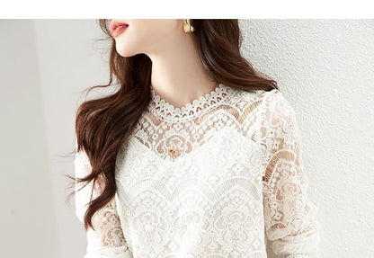 Long-Sleeve Mock Neck Lace Top