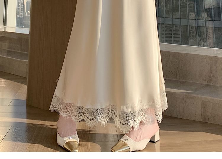 Lace Panel Maxi Mermaid Skirt High-Waisted Plain