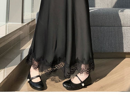 Lace Panel Maxi Mermaid Skirt High-Waisted Plain