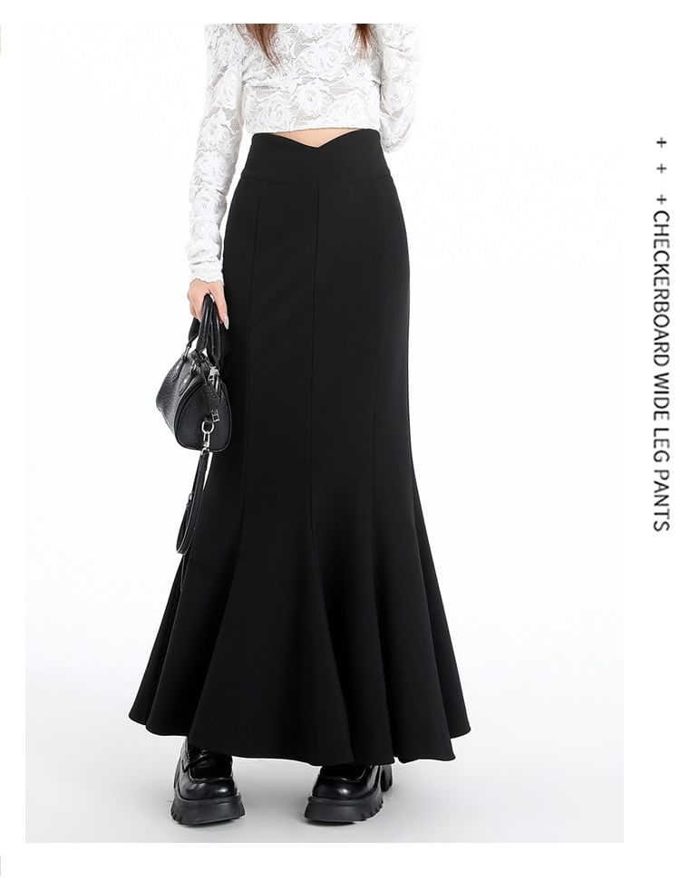 Plain High-Waisted Maxi Mermaid Skirt