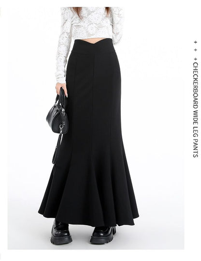 Plain High-Waisted Maxi Mermaid Skirt