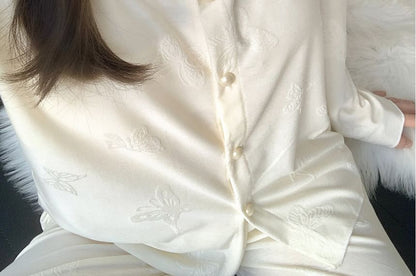 Long-Sleeve Lace Trim Top & Pants Pajama Set